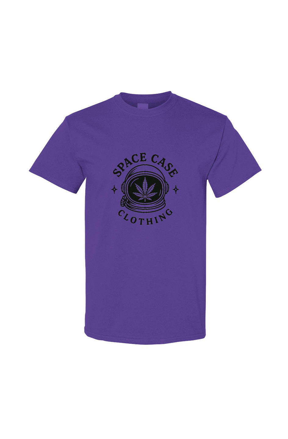 Purple t-shirt with 'Space Case Clothing' logo on a white background