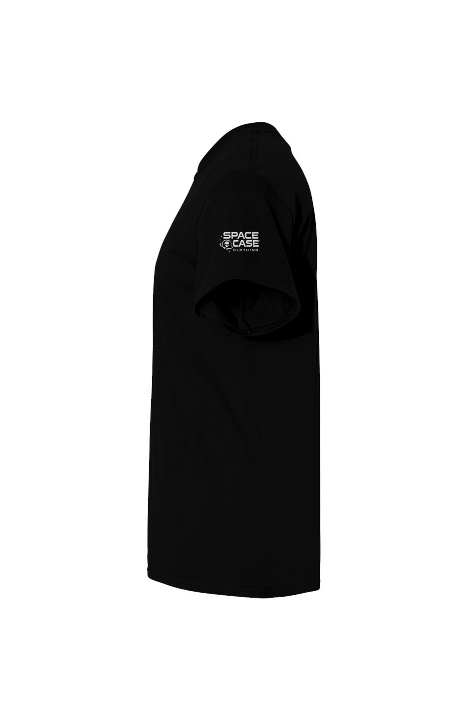 Black t-shirt with 'Space Case' logo on a white background