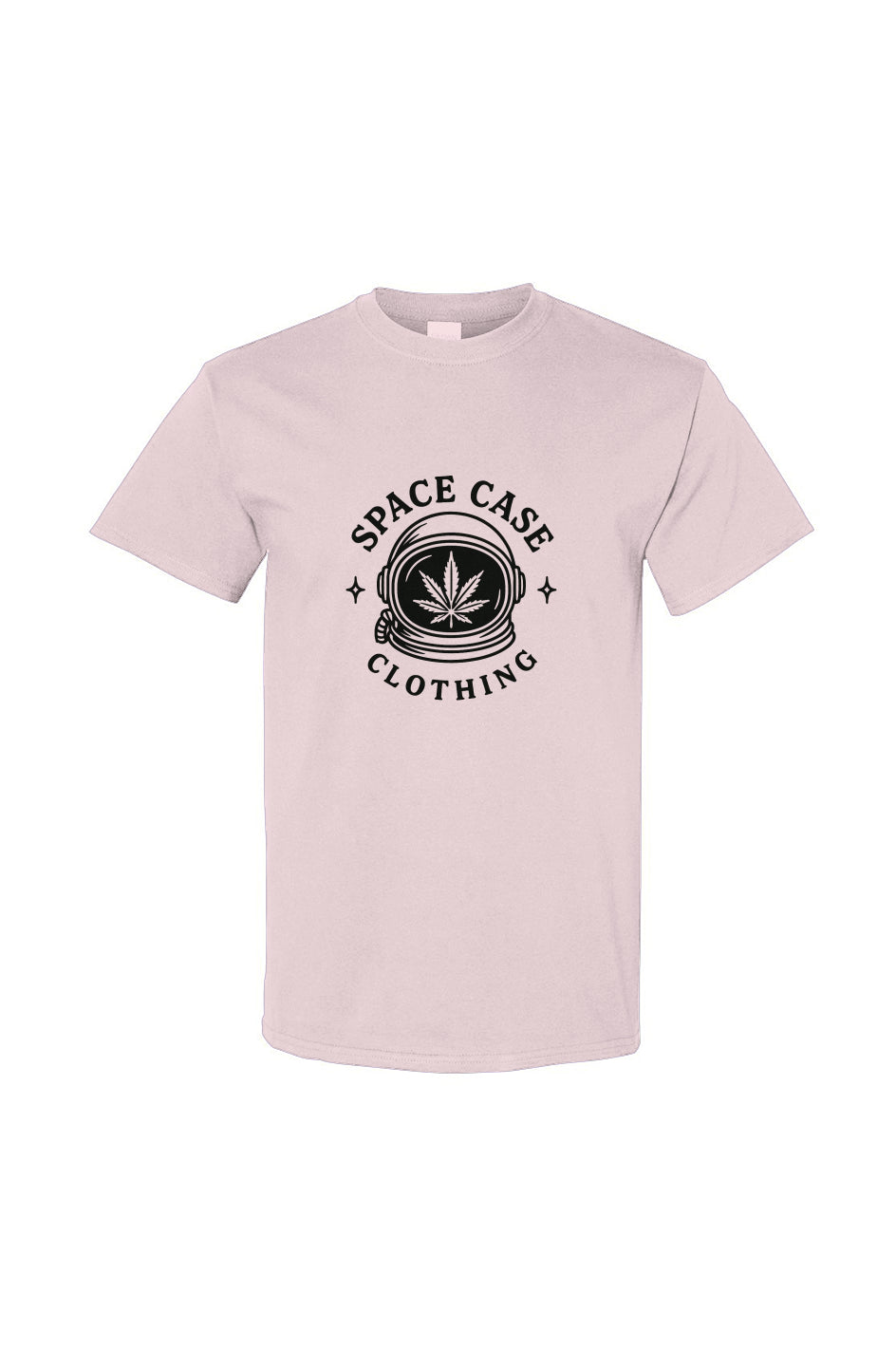 Pink t-shirt with 'Space Case Clothing' logo on a white background