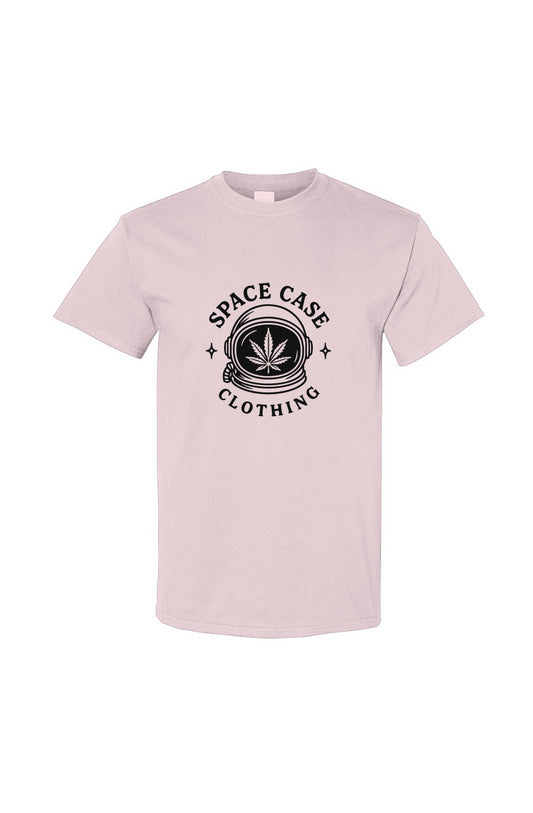 Pink t-shirt with 'Space Case Clothing' logo on a white background