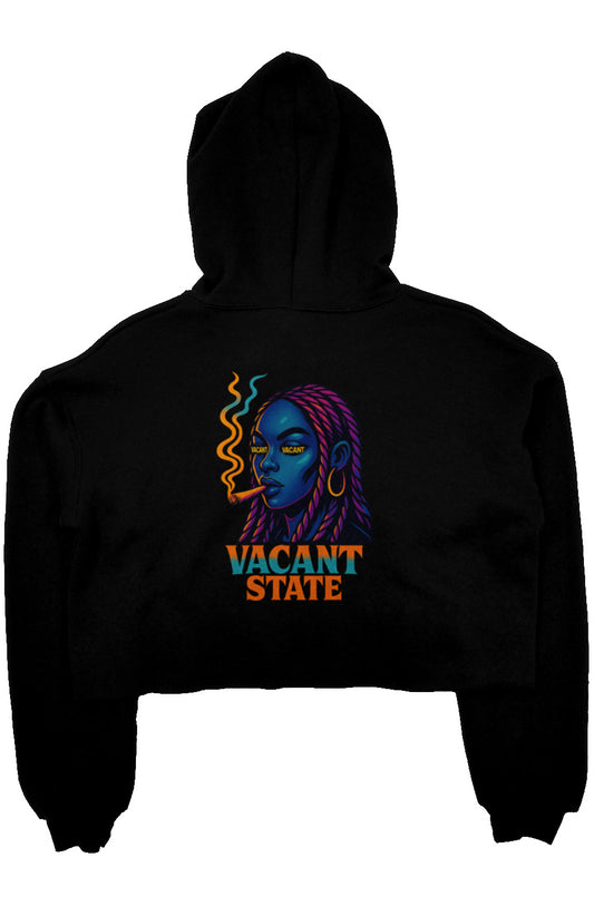 Black hoodie with 'Vacant State' graphic on a white background